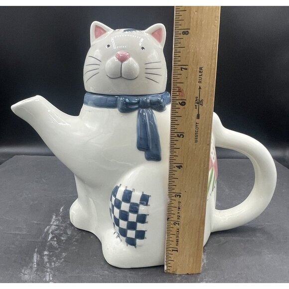 Vintage 1993 Susan Winget Cat Patches Tea Pot  2530 Kitchy Country Cottage Core - Picture 6 of 7